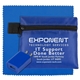 aerial view a blue tech hom and travel kit with microfiber cleaning cloth and us wall charger in polyester zipper kit, image 1 of 2