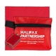 aerial view a red tech hom and travel kit with microfiber cleaning cloth and us wall charger in polyester zipper kit, image 1 of 2
