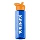 a transparent blue bottle & orange lid the guzzler - 32 oz transparent bottle with flip straw lid