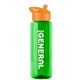 a transparent green bottle & orange lid the guzzler - 32 oz transparent bottle with flip straw lid
