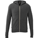 aerial view a heather dark charcoal mens garner lightweight knit full zip hoodie with thumb holes, image 1 of 5