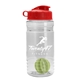 a clear bottle & red lid & lime green mixing ball groove 20 oz tritan(tm) shaker bottle with flip lid and mixing ball