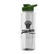 a clear bottle & green lid the guzzler - 32 oz transparent bottle with drink thru lid