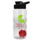 aerial view a clear bottle & black lid & red mixing ball mini mountain 22 oz tritan(tm) shaker bottle with drink thru lid, image 1 of 2