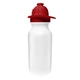 aerial view a white 20 oz value cycle bottle with fireman helmet pushn pull cap, full color digital, image 1 of 2