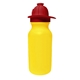 aerial view a yellow 20 oz value cycle bottle with fireman helmet pushn pull cap, full color digital, image 1 of 2
