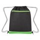 aerial view a black with green trim bandura non - woven recycled drawstring bag, image 1 of 2