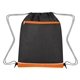 aerial view a black with orange trim bandura non - woven recycled drawstring bag, image 1 of 2