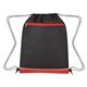 aerial view a black with red trim bandura non - woven recycled drawstring bag, image 1 of 2