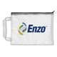 aerial view a frosted translucent accessory bag, full color digital, image 1 of 2