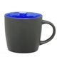 aerial view a black/blue 12 oz ceramic coffee mug - two tone, image 1 of 2