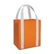 aerial view a orange/white grande reusable tote with reinforced handles, image 1 of 3