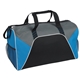 aerial view a black/blue color panel sport duffel, image 1 of 2