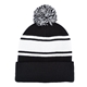 aerial view a black/ white 2- tone acrylic rib knit pom pom beanie, image 1 of 2