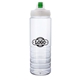 a clear body & clear ice stick & green lid 26 oz pet bottle with flip spout ice stick