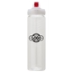 a clear body & red lid & clear infuser laguna 32 oz pet bottle with flip spout infuser