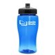 aerial view a transparent blue bottle & black lid poly - pure jr. - 18 oz transparent bottle with push pull lid, image 1 of 2