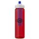 aerial view a red body & navy infuser & navy lid newport 25 oz pet bottle with flip spout infuser, image 1 of 2