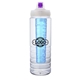 a clear body & navy ice stick & purple lid 26 oz pet bottle with flip spout ice stick