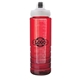 a red body & clear ice stick & black lid 26 oz pet bottle with flip spout ice stick