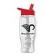 aerial view a clear bottle & red lid poly - pure - 27 oz transparent bottle with flip straw lid, image 1 of 2