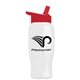 a white bottle & red lid poly - pure - 27 oz transparent bottle with flip straw lid
