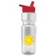 aerial view a clear bottle & red lid champion - 28 oz transparent bottle with flip straw lid and digital imprint, image 1 of 2