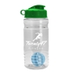 a clear bottle & green lid & cyan mixing ball groove 20 oz tritan(tm) shaker bottle with flip lid and mixing ball