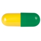 aerial view a yellow long end capsule & green short end capsule refillable capsule (5 1/2 x 2), image 1 of 2