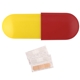 aerial view a yellow long end capsule & red short end capsule capsule bandage dispenser (flat), image 1 of 2