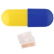 a yellow long end capsule & blue short end capsule capsule bandage dispenser (flat)