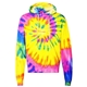 aerial view a flo rainbow spiral dyenomite - multi - color spiral tie - dyed hooded sweatshirt - colors, image 1 of 4