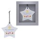 a white w/gray cord & star style high gloss finish ceramic ornament
