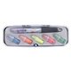 aerial view a black with clear case tri - color pen and highlighter set, image 1 of 6