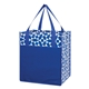 aerial view a royal blue geometric non - woven recycled shopping tote bag, image 1 of 4