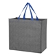 aerial view a gray with blue trim non - woven cody tote bag, image 1 of 2