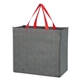 aerial view a gray with red trim non - woven cody tote bag, image 1 of 2