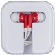 aerial view a red 3 earbuds in travel case, image 1 of 2