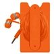 aerial view a orange phone wallet with earbuds, image 1 of 4