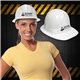a white novelty white plastic construction hard hat