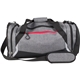 aerial view a red (close to pms 185) polyester urban duffle bag, image 1 of 3
