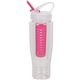 aerial view a pink (close to pms 189) 28 oz polyclean color fruit fusion water bottle, image 1 of 2