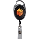 a black with silver trim retractable badge reel with badge clip