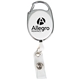 a white with silver trim retractable badge reel with pocket clip