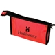 aerial view a translucent red with black trim 20 gauge zipper pvc bag, image 1 of 2