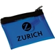 aerial view a translucent blue with black zipper transparent pvc key tag pouch, image 1 of 2