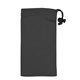 aerial view a black spot color microfiber drawstring pouch for cell phones, eyeglasses and other accessories, image 1 of 2