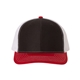 aerial view a black/ white/ red richardson adjustable six - panel trucker hat, image 1 of 3