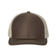 aerial view a brown/ khaki richardson adjustable six - panel trucker hat, image 1 of 3
