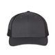 aerial view a charcoal/ black richardson adjustable six - panel trucker hat, image 1 of 3